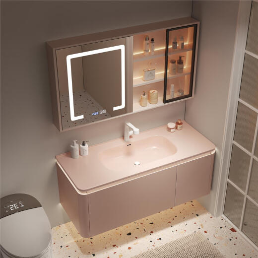 Huida (HUIDA) oak painted bathroom cabinet colorful ceramic integrated basin bathroom sink wash basin smart mirror cabinet cream style 60cm oak painted cabinet + colorful ceramic integrated basin