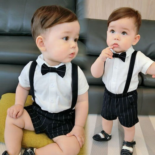 Disney (Disney) Little Boy Suit Summer Baby Dress de banquete de 1 año Spring and Autumn 2 Weekly Clothing Beld and Child Birthday Gentleman Set White Forred VERTICAL Strap 90 Sugerir 85cm