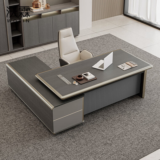 Wolin E0 level boss desk simple desk modern president desk office manager light luxury chairman high-end executive desk 1.8 meters boss desk single cabinet without lighting