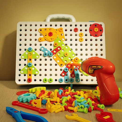 Schraubenschraubenbaugruppe Kinder intelligenz Reparaturwerkzeugkasten Set Spielzeug Elektrobohrer Messer Boy Praktische Bausteine Modell 487-Stück-Set