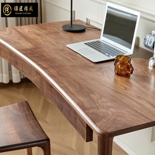 Jinjiang Chuancheng North American black walnut desk and chair all solid wood curved home office computer desk modern study desk 120*60*75cm desk + chair