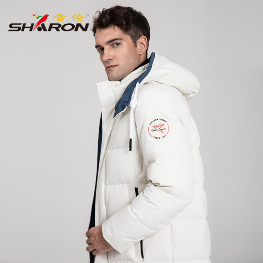 雪伦（SHARON）反季鹅绒羽绒服男中长款秋冬外套可脱卸帽休闲运动 12625 黑夜兰 M