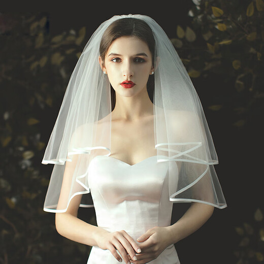 Dingjing Bridal Veil, Proposal, European and American Double Layer Wedding Dress, Satin Fabric, Simple Wedding Travel Photography, Dreamy Ceremony Feeling