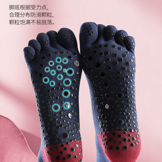 Zhe Rui over-the-knee yoga socks Pilates stockings split-toe socks warm non-slip fitness dance socks five-finger high socks for women over-the-knee style striped navy blue