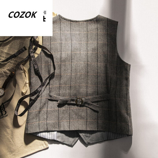 CINESSD秋冬款人字纹复古男士西装马甲粗花呢欧美咔叽英伦大码保暖背心潮 咖啡色格子 5XL