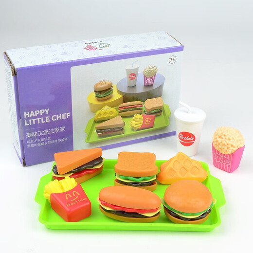 Children's Kitchen Toys Baby Mini Kitchen Playing House Toys Children's Simulation Food Assembly DIY Fast Food Sandwiches French Fries Hamburger Kitchen Set Toys National Day Children's Gifts Hamburger Set Color Box Pack 1