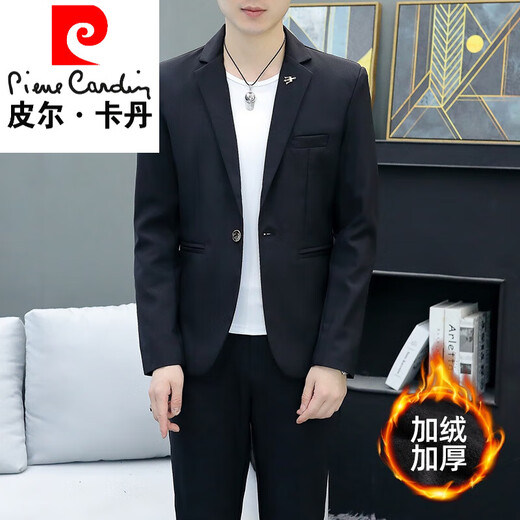 Pierre Cardin suit men's suit 2025 new winter velvet Korean style jacket casual and handsome white suit two-piece set white 4XL