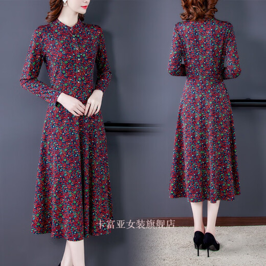 Ran Yilan's middle-aged woman wears a dress for 40 to 50 years old, long-sleeved middle-aged and old temperament, floral slim woman with a big knee, green 3883# M Recommended 100Jin [Jin equals 0.5 kg]
