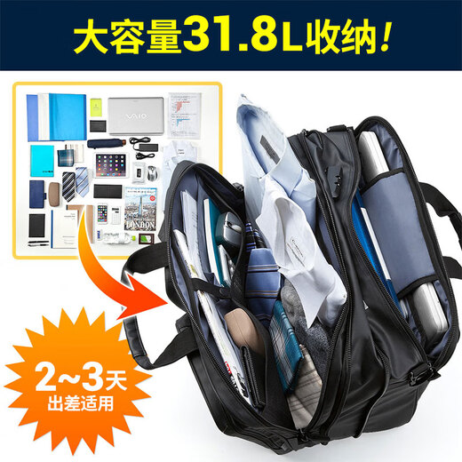 Sanwa Versorgung Computerbeutel tragbare wasserfeste Notebook-Beutel mit großer Kapazität Multifunktional Rucksack Männer One-Shoulder Aktentasche Schwarz 15,6 Zoll