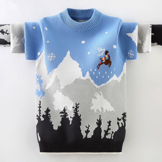 Velvet de Velvet Arctic Boy Sweter Autumn and Winter Children's Sweater Men 2025 Nuevo suéter de terciopelo ropa de tamaño grueso de tamaño mediano azul marino (terciopelo agregado) 140 cm