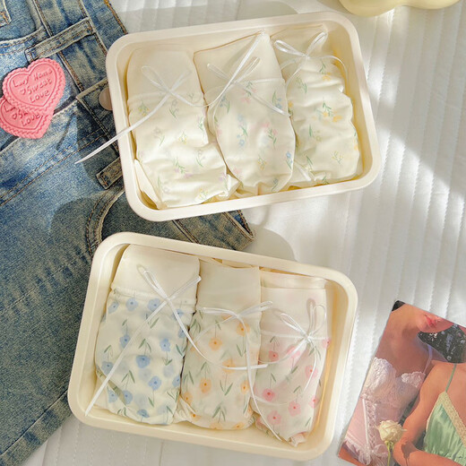 2694 Kleine Blumen Frauenunterwäsche ohne Marken und Baumwollschritt mittel- und hoher Taille Frauen -Briefs Chinesischer Stil Schöner kleines Blumenrosa Einer Größe