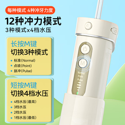 英普利（ENPULY）儿童冲牙器家用便携式水牙线洗牙器专用正畸牙缝齿清洁神器 Y826【裸粉色】十二种模式+四支喷嘴