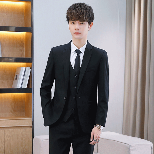 FANQI 18-year-old adolescent high school student adult dress suit boy suit suit suit men's professional formal college two-button 1578 black suit + shirt + trousers + tie + hanger 185/2XL 160-170Jin Jin equals 0.5 kg