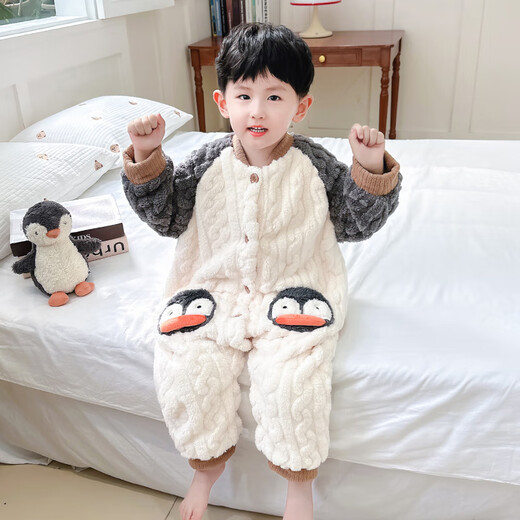 Papi Monkey Boys Sleeping Bag Coral Fleece Winter Thickened Baby Anti-Kick Quilt Autumn and Winter Flannel Children's Pajamas Winter Gray Double Layer Thickened Size 110 Recommended for 3-4 years old (height around 100)