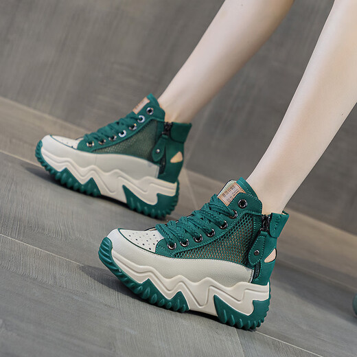 OTMX SAPOS DE PAPO ZAPATROS CORRALES DE MUJERES COWHIDE HIGH TOP FURAN AMIGA 2025 Spring y otoño Nuevas zapatillas de viaje versátiles de suela gruesa 677-1 Beige Mesh 37