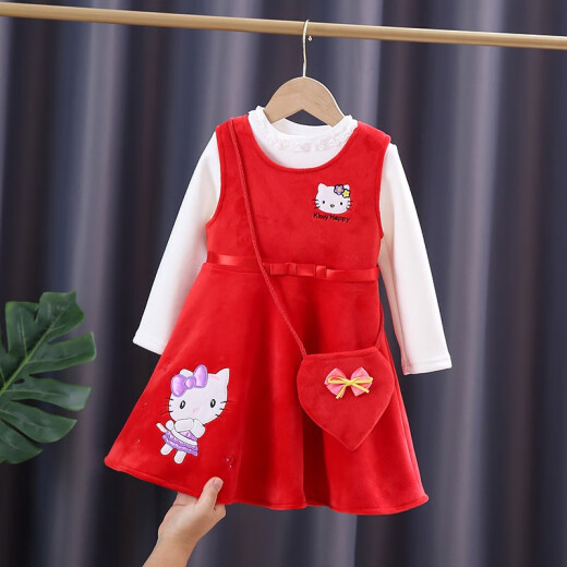 Flower cat girl dress children's skirt winter New Year's greetings dress shawl princess dress baby girl woolen vest dress red shawl + vest dress + hat 120 size recommended height around 110cm