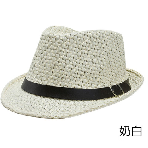 诺芝萌 夏季爵士帽子 中老年男士礼帽 草帽户外遮阳帽男士太阳帽子NF060 米色 均码