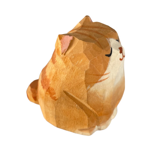 木雕小橘猫摆件手工艺品可爱的猫猫萌宠可爱手作造景猫咪桌面装饰 小橘猫