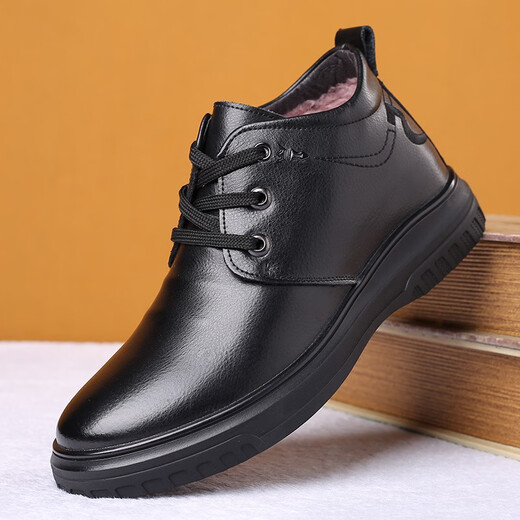 Jingtian Cotton Shoes Winter Men's Fleece Business Biress Casual Daddy's Shoes Cow Wide Anti-Slip Calientes y espesos de mediana edad.