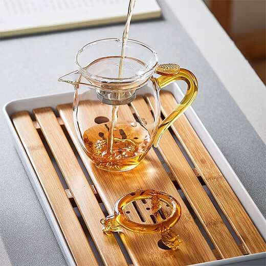 Green Changming glass fair cup with tea drain three-piece set large tea filter tea divider thickened heat-resistant glass tea filter tea set tea filter + gold handle fair cup 350ml