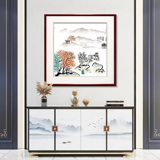 Zi Teng Suixuan modern new Chinese ink landscape painting restaurant dining room hanging painting living room decorative painting entrance bedroom Chinese style mural Picture 1 50*50cm mahogany color solid wood frame