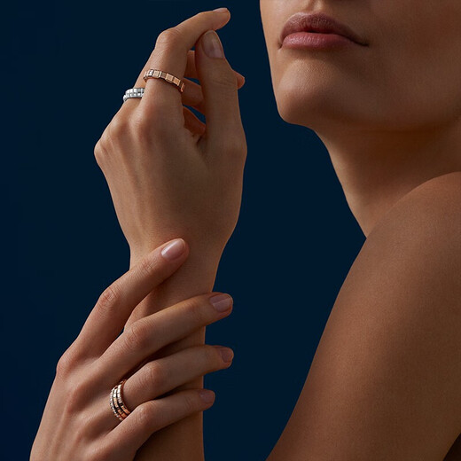 Chopard star's same style small ice cube narrow version ring for women 18K rose gold ring couple New Year's gift official authentic 18K rose gold single diamond 50