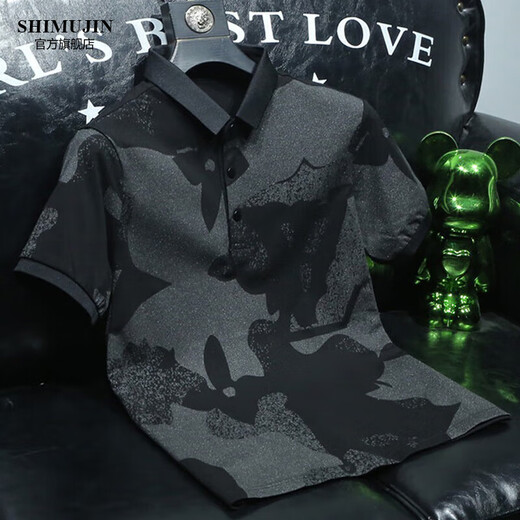 Poesie Hibiscus Trendy Brand Herren Revers Short-Ärmeln Polo Shirt Neues Sommergeschäft Casual Slim Sleeve Shirt Herren SMJ9766Z Black 4xl