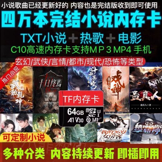 利舒小说内存卡TXT电子书TF卡MP3MP4音乐卡热门流行歌曲电影存储卡 4GB 800热门小说 25年更新