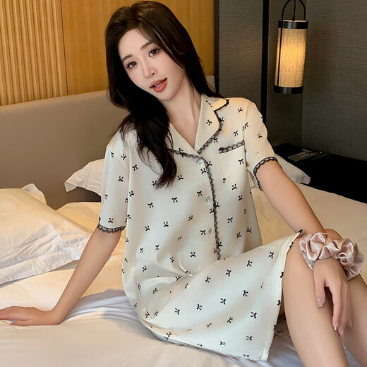 
Modal cool ice silk nightgown home clothes cardigan small lapel shirt skirt mid-length pajama skirt ice snow silk 11969 average size 80-135Jin [Jin equals 0.5 kg]