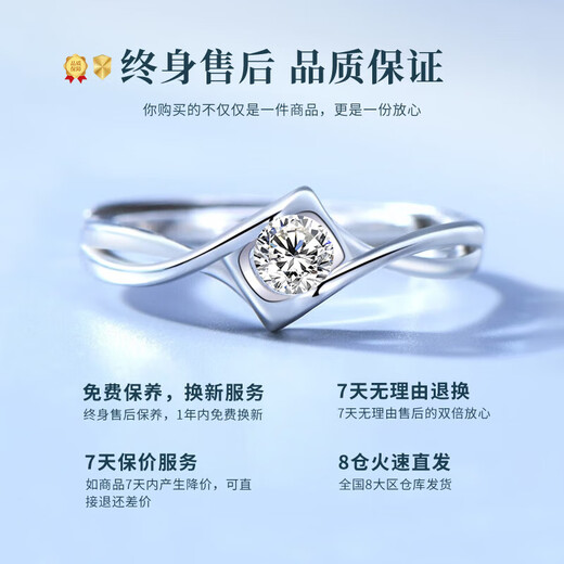 Lao Fengxiang's One Kiss Promise Silver Ring Women's Proposal Confession Diamond Ring Valentine's Day Birthday Gift for Girlfriend and Wife to Commemorate One Kiss Promise Ring-Topaz