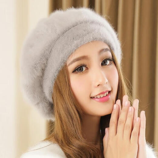 Douqian hat women's winter imitation rabbit fur beret hat women's fashion Korean style knitted woolen hat warm and thickened painter beret burgundy M suitable for (55-58c) head circumference