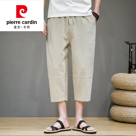 皮尔卡丹（pierre cardin）亚麻短裤男士中国风七分裤2025夏季薄款纯棉宽松休闲运动中裤 K681藏青 L
