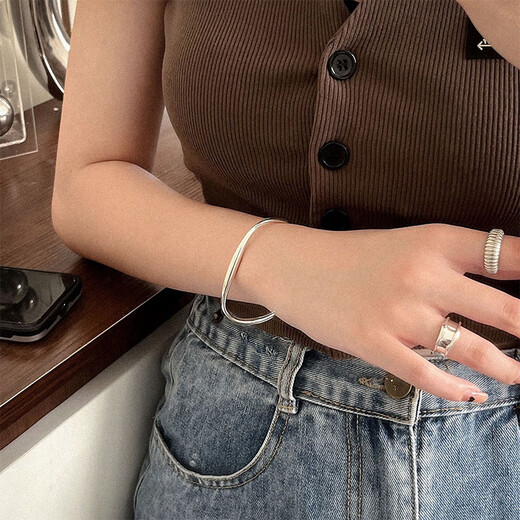 Luruo sterling silver water drop opening solid bracelet women's bracelet new cool style geometric fashion light luxury jewelry bracelet bracelet whole body sterling silver thick version about 21 grams