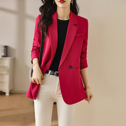 La veste de petite combinaison frit à la rue haut de gamme de Sakura Bannie pour la petite personne décontractée en vrac droit des femmes avec un costume à fente arrière populaire 690 Rose Red Suit 3xl (141jin [Jin est égal à 0,5 kg] -155jin [Jin est égal à 0,5 kg]))