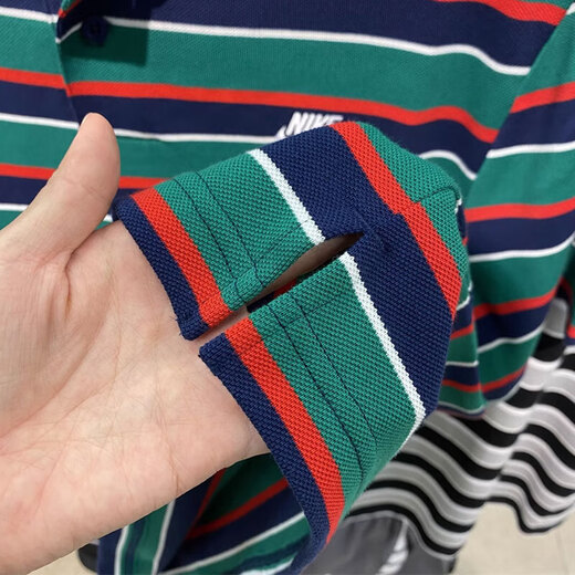 
Nike striped short-sleeved T-shirt in summer new sportswear loose casual breathable lapel POLO shirt top FN3897-410 blue and green stripes L