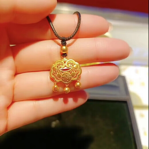 K gold safe lock gold necklace women's 999 gold fashionable braided black rope long life lock bell turn 1 gold bead black rope + safe lock