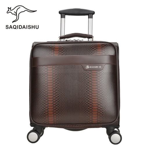 Sachy Kangaroo 2023 new business trolley 16-inch cowhide suitcase men's suitcase universal wheel business boarding case women brown 16-inch