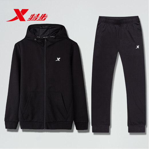 Xtep Sports Set Men's Autumn Casual Sportswear Summer Running Sweater Two-Piece Set Hooded Sweater 9276+Black 190/3XL
