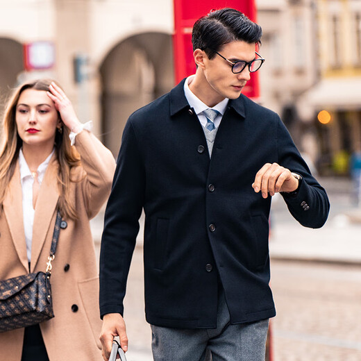 
Mr. Bu Business Lapel Wool Cardigan Men's Spring and Autumn Double-sided Pocket Jacket BT12358 Broken Code Clearance Black XL (180)