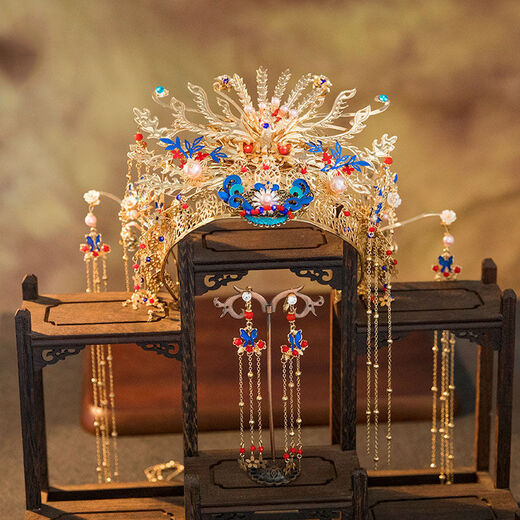 Mengjun Chen XiUhe Kleidung Kopfschmuck Hochzeit Chinesisches Hochzeitskostüm Phoenix Krone und roter Charme Braut Drache und Phoenix Kleidung Schmuck Set Model Phoenix Crown (Haken)