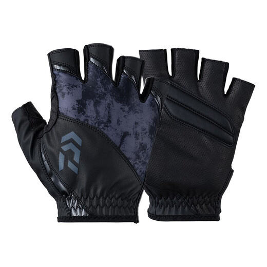 DAIWA spring and summer DG-2023/2123 Fingerless quick-drying fishing gloves, half-finger cooling gloves, split-finger gloves, 3 fingers exposed-Deep Sea Black Pattern M