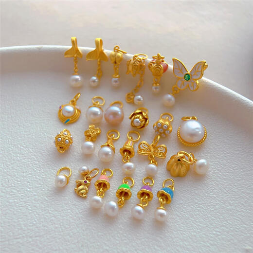 
DRJEFUN925 ancient silver gold-plated accessories enamel butterfly pearls dripping lotus pendant magnolia pendant DIY bracelet bracelet knitting S693 single