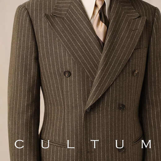 CULTUM1930s retro thickened wool suit suit men's banker striped double-breasted lapel business suit charcoal gray striped single suit M (50B)