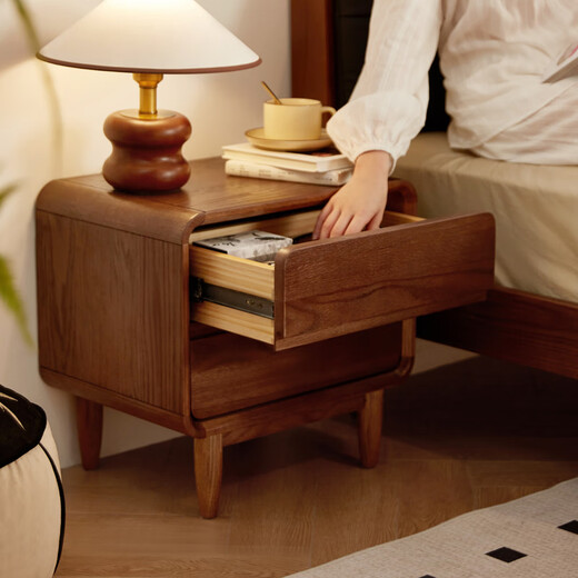 Lin's Home Retro All Solid Wood Bedside Table New Oak Ultra-Narrow Storage Cabinet Lin's Wood Cocoa Series LH586B1 Retro Color | 586B1-A Bedside Table Express