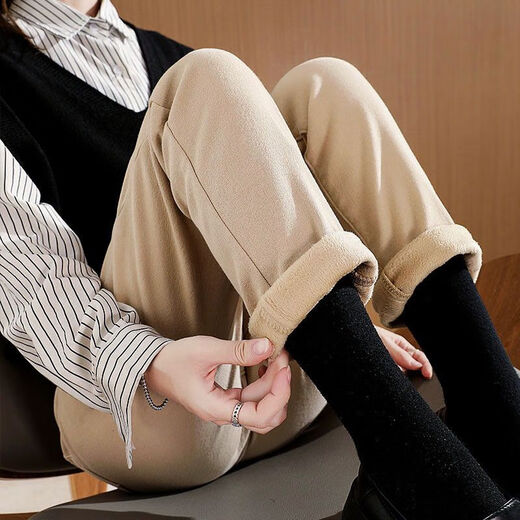 
Geyun Jeans Women's 2025 Spring and Autumn New Style Outer Wear Straight Wide Legs Khaki Cotton Pants Plus Fleece Thickened Smoke Pants Women Black One-Piece Buckle [Fleece Thickened] 13588 27 (96 to 105Jin [Jin equals 0.5 kg])