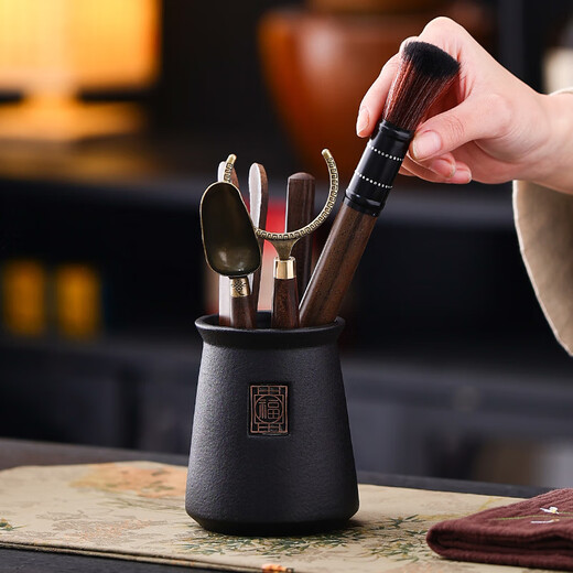 HOI KONG Tea Set Accessories Tea Ceremony Six Gentlemen Tea Making Three-piece Set Whole Tea Knife Tea Clamp Needle Tweezers Brush Kung Fu Tea Art Tools Zen Tea One-Piece Tea Ceremony Cylinder + Buddha Hand Five-piece Set + Tea Scraper