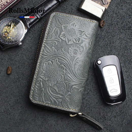 Rolls Minjor Cowhide Car Key Sac Men's Great Cuir rétro Crazy Horse Couiner Change Card Carte Maison de rangement Maison de rangement Femmes Brun 7 * 2 * 12,8 cm