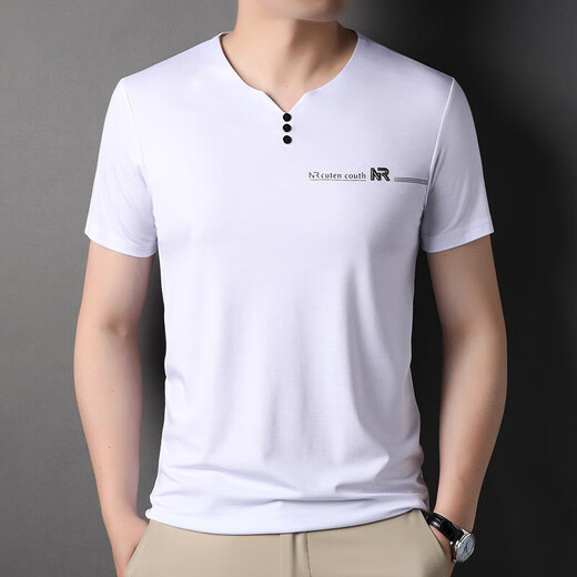 
Hengyuanxiang short-sleeved T-shirt men's V-neck summer solid color half-sleeved ice silky men's dad suit 6998 gray 185/3XL recommended 170-190Jin [Jin equals 0.5 kg]