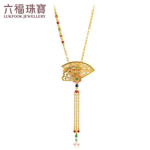Liufu Schmuck Fuß Gold Blumenblüte Brosche Ventilator Quaste Colored Craft Gold Halskette Brosche Dual-Purpose-Preis L17TBGN0016 13,92 Gramm (einschließlich Arbeitskosten 2.603 Yuan)