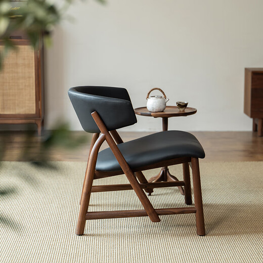 YouQingtang Black Noyer en bois massif chaise de loisirs Nouveau chambre de chambre de style chinois balcon de canapé-chaise en cuir en cuir noir 661 * 683 * 684 mm (hauteur du siège 420 mm)